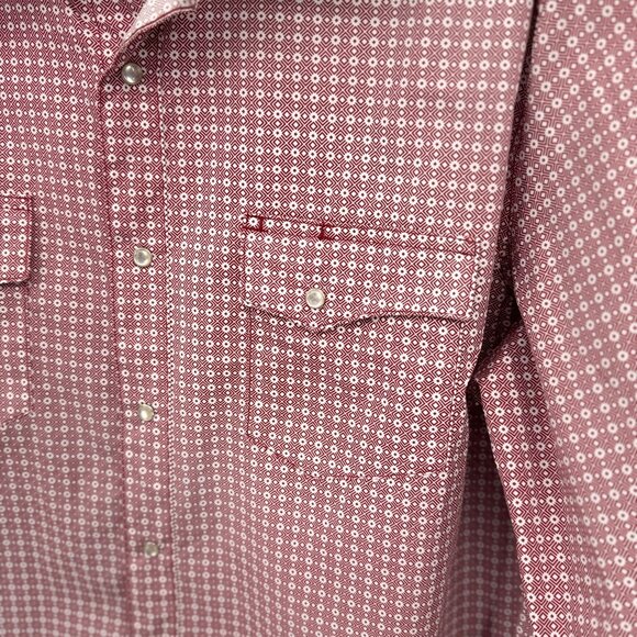 Wrangler Western Pearl‎ Snap Long Sleeve Shirt Mens Large Red White Cotton Blend - Picture 4 of 9